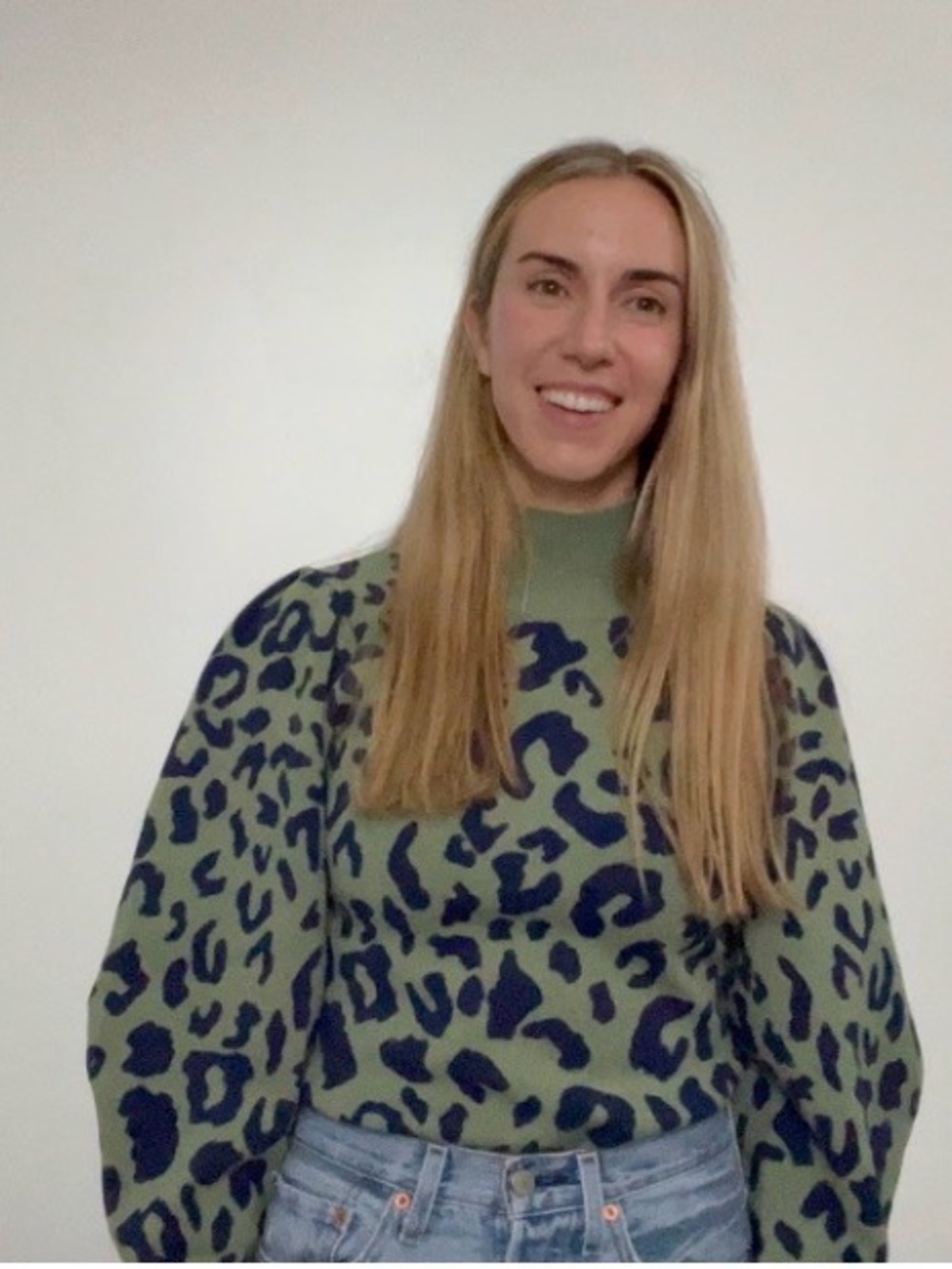 525 America Olive Green Leopard Print Funnel Neck Sweater